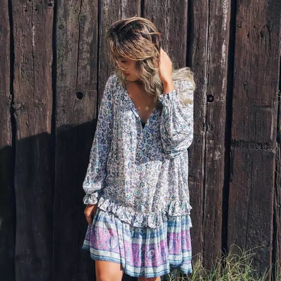 SOLD OUT Purple & Teal Gypsy Boho Festival Floral Dress - Picture 3 of 9